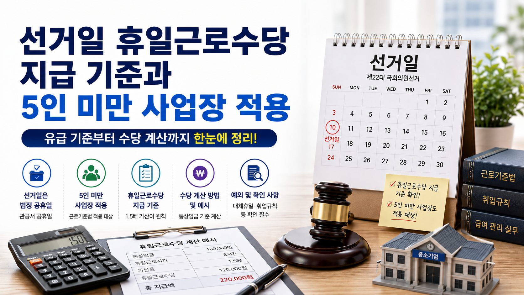 선거일 휴일근로수당 지급 기준과 5인 미만 사업장 적용